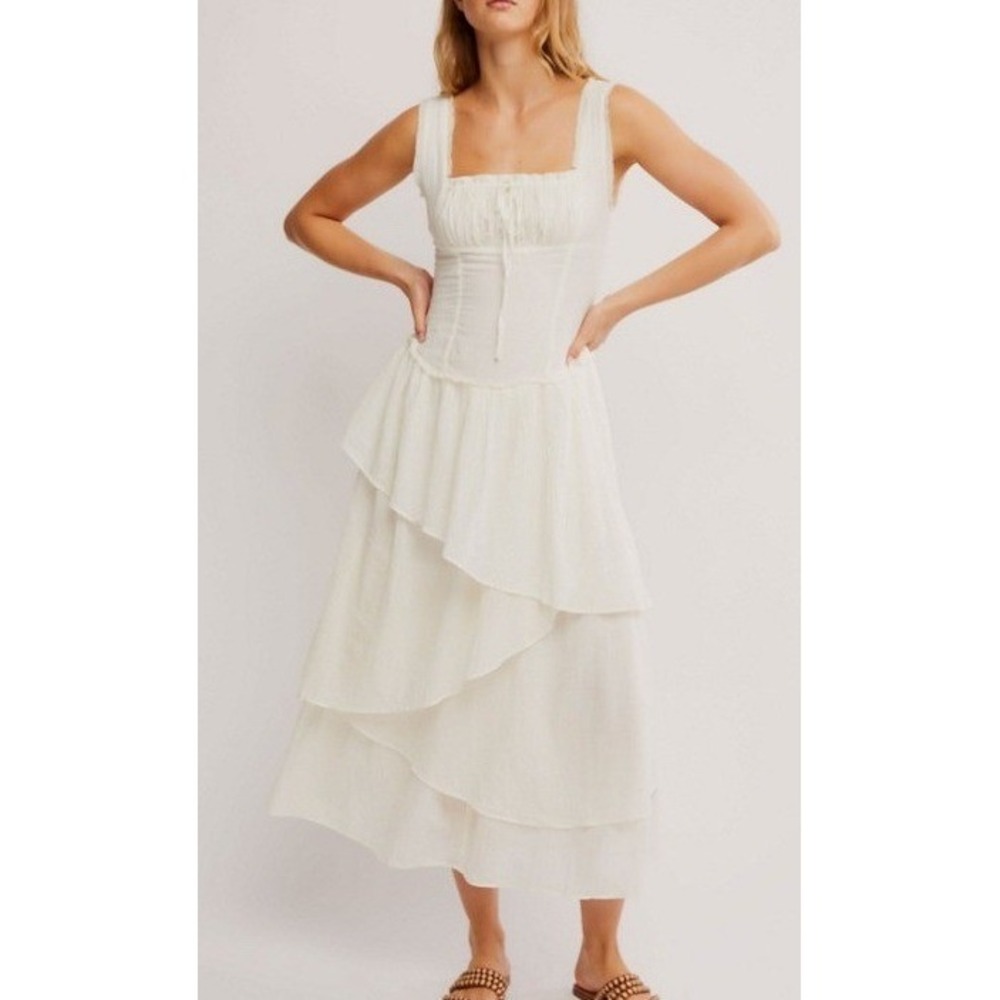 Free People Ivory Tiered Midi Dress
